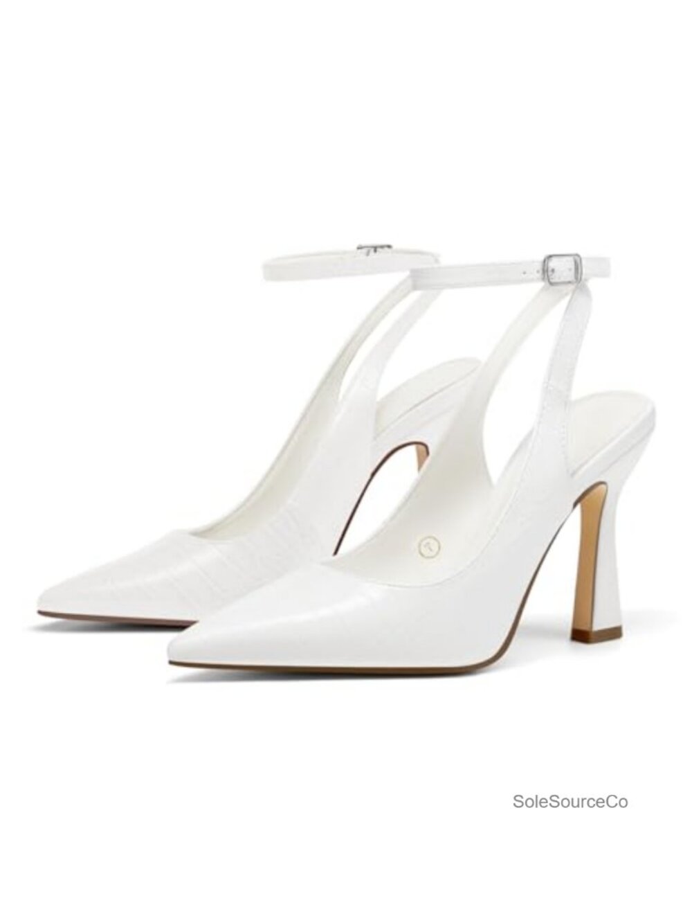 Faux Leather Slingback Pumps High Heels Closed Toe Ankle Strap Dress Shoes